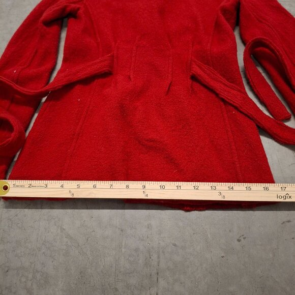 Cabi Red Shawl Collar Open Front Belted Knit Cardigan Merino Wool Sweater SM - Picture 11 of 12
